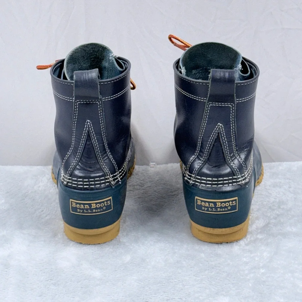 LL Bean Duck Boots Womens 11 Blue Vintage Leather Waterproof Rain Boots Made USA